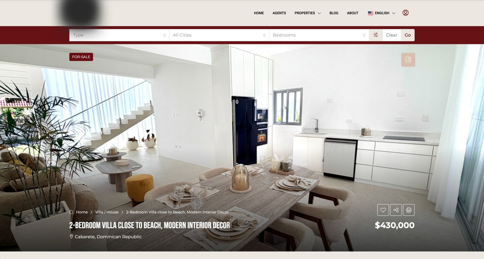 Real estate website after redesign and SEO optimization in Cabarete