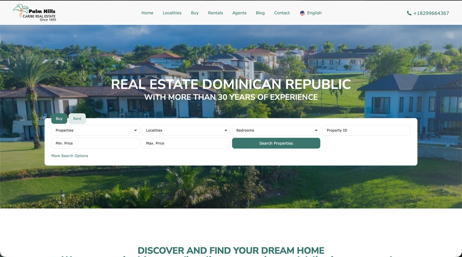 Palm Hills Caribe Real Estate website — Cabarete, Dominican Republic