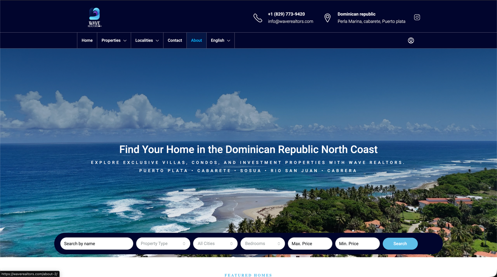 Wave Realtors real estate website — North Coast, Dominican Republic